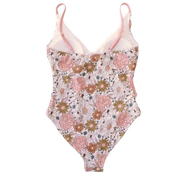 NWT Caden Lane Women's Ruffled One Piece Swimsuit Boho Floral Size L - Picture 2 of 8